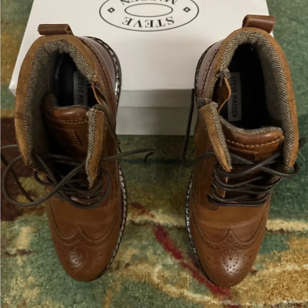 Steve Madden Men's Tan Leather Lace-Up Boots - Picture 4 of 5